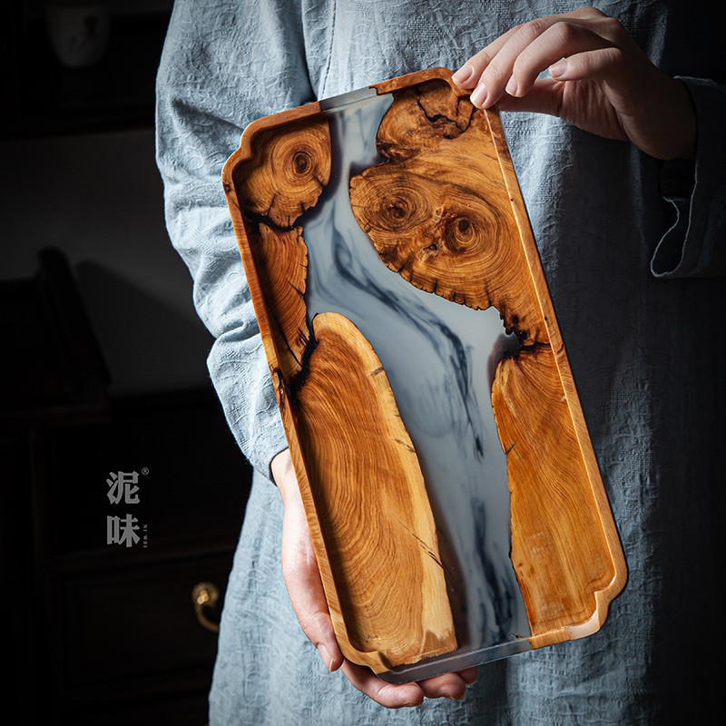 Resin Art Wooden Tray - Japońska taca do herbaty w stylu