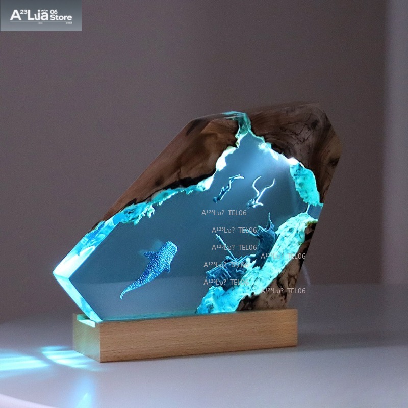 Resin Art Ocean - Drewniana lampka nocna z żywicą, dekoracja