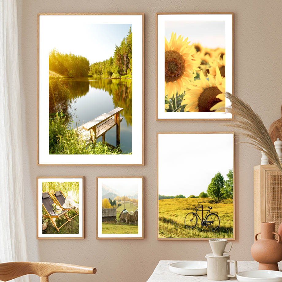 Resin Art Aesthetic - Wiosenny Słonecznik Idylliczny Krajobraz Jeziora Grafika