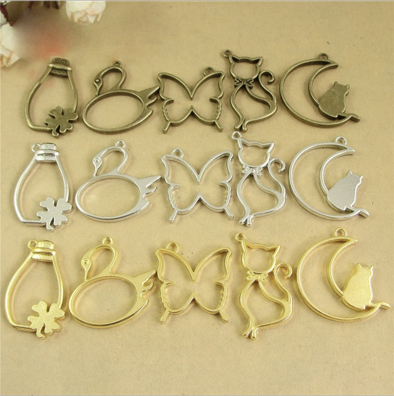 Bezels Pendant Resin - 5 sztuk kot kształt księżyca metalowa