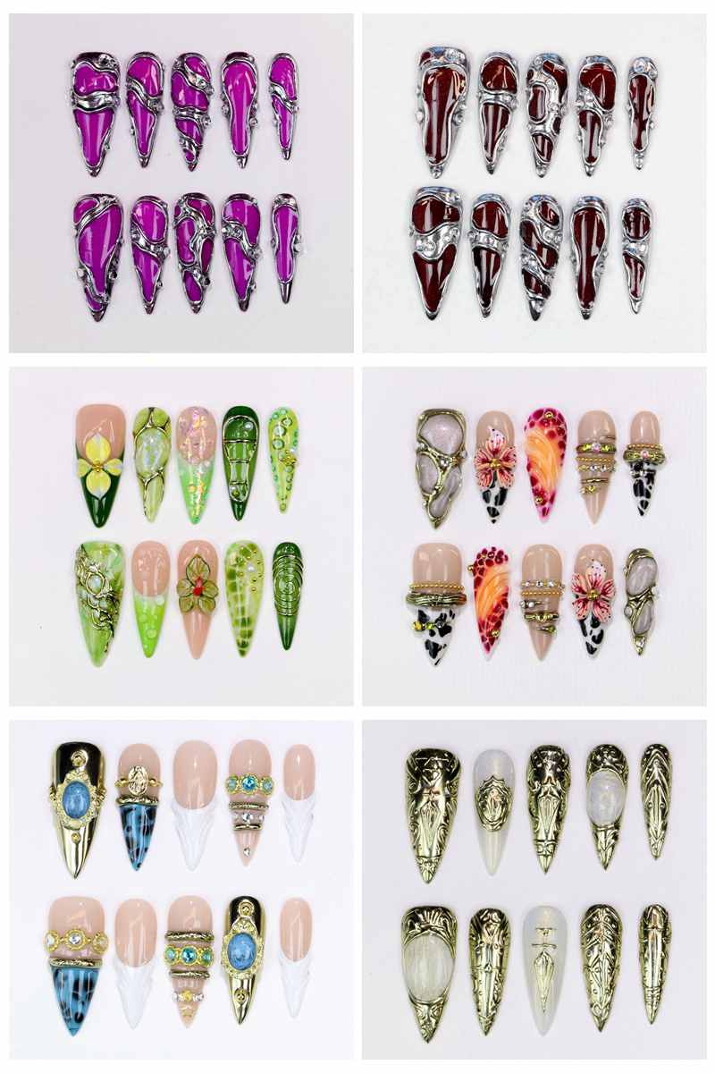 Resin Art With Flowers - 10 szt. Długie sztuczne paznokcie typu