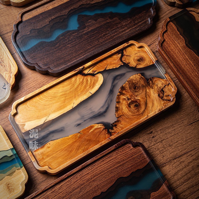 Japońska taca do herbaty w sty – Resin Art Wooden Tray recenzja i cena